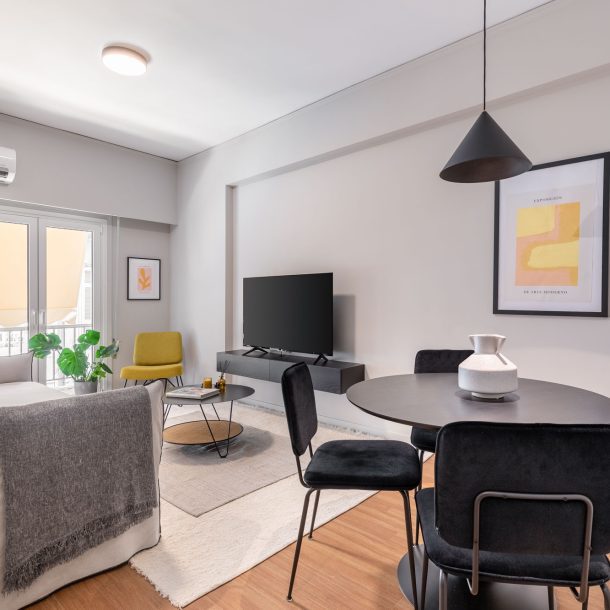 beehive apartments kipseli athens living room and dining area