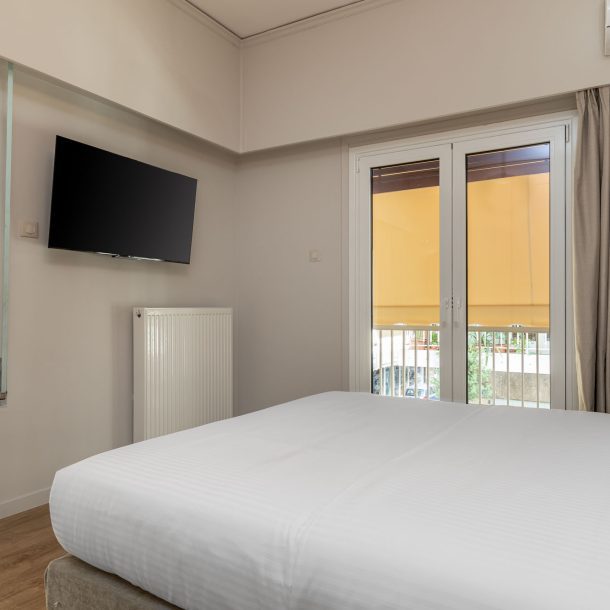 beehive apartments kipseli athens double bedroom with twin balconies views