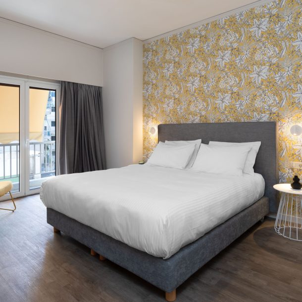 beehive apartments kipseli athens master bedroom with balcony