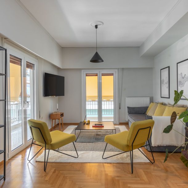 beehive apartments kipseli athens living room with balcony