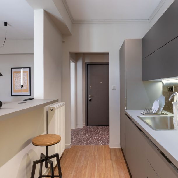 beehive apartments kipseli athens kitchen and sitting area