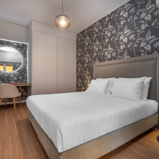 beehive apartments kipseli athens master bedroom with desk