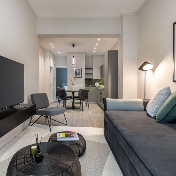 beehive apartments kipseli athens living room with dining area view