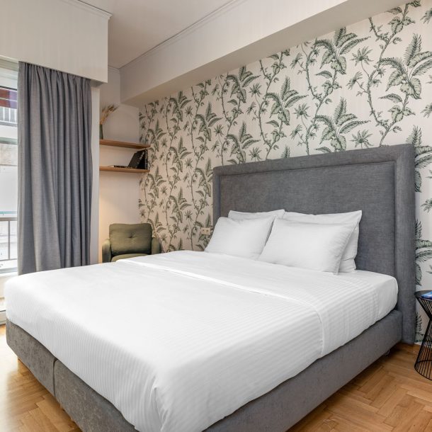 beehive apartments kipseli athens master bedroom with balcony